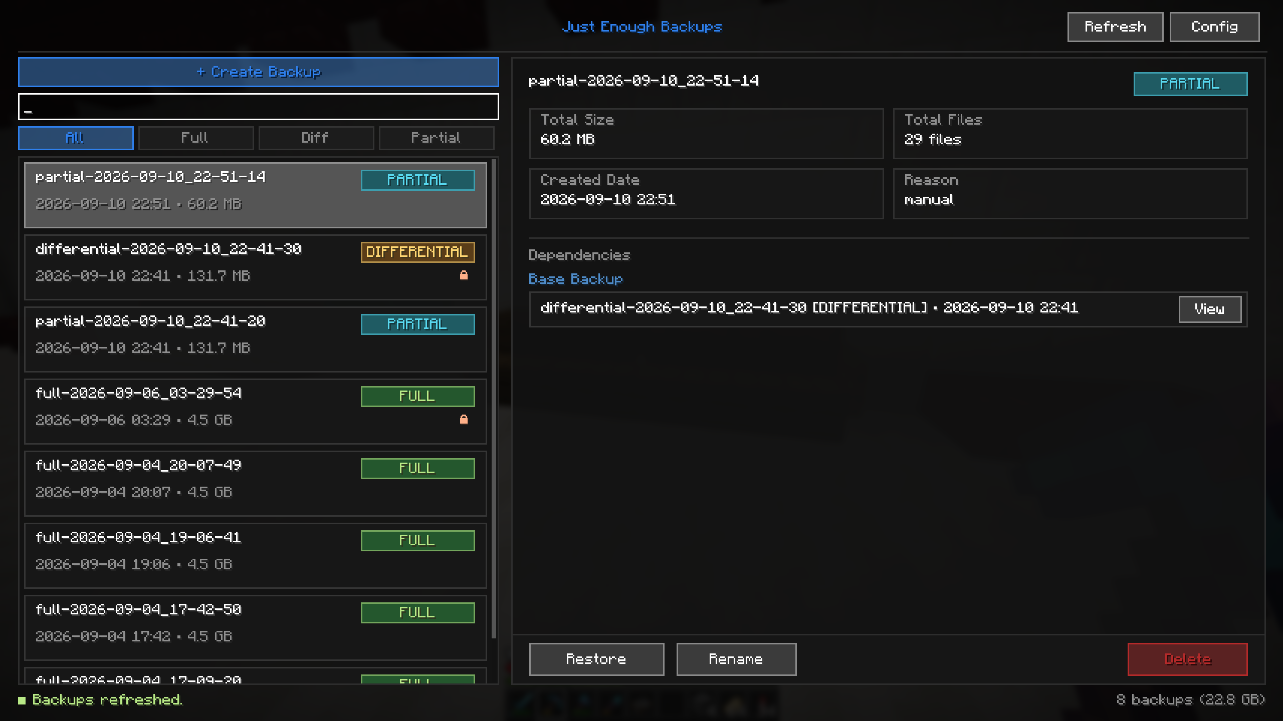 Backup Management Menu
